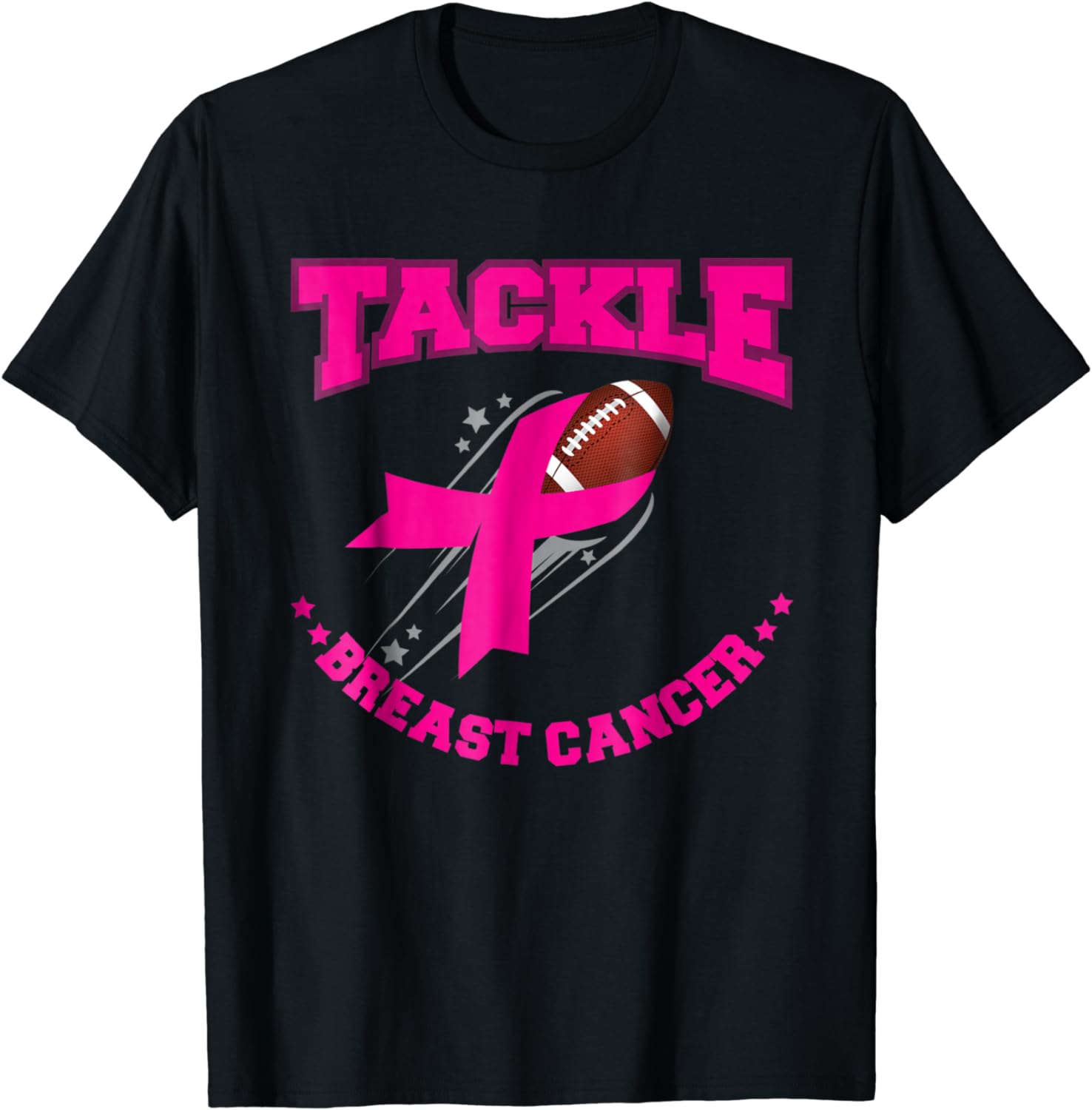 Breast Cancer Ribbon Pink Out Football Pink Ribbon Bleached T-Shirt