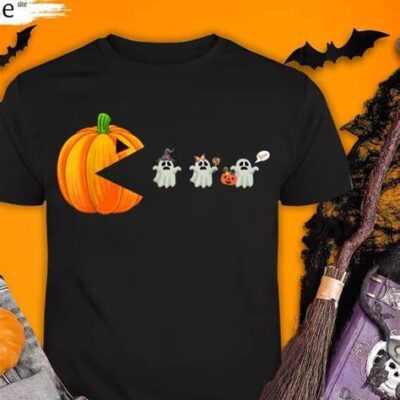 Funny Halloween Pumpkin Eating Ghost Gamer T-Shirt