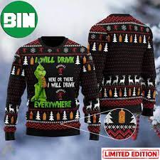 Grinch Ugly Christmas Sweater 3D Fireball Here Or There I Will Drink Everywhere