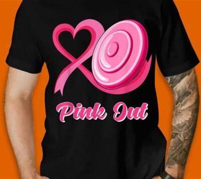 Heart Ribbon Disc Golf Pink Out Breast Cancer Awareness T-Shirt