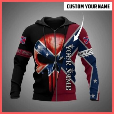 Skull Southern Confederate Flag Custom Personalized 3d Rebel Flag Hoodies