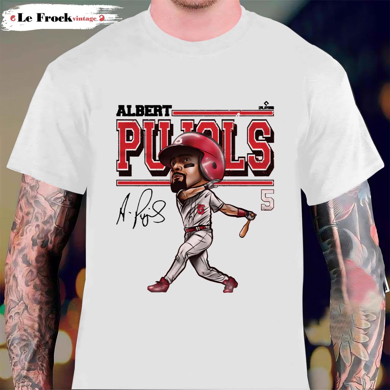 Albert Pujols T-Shirt St. Louis Baseball Albert Pujols St. Louis Cartoon WHT