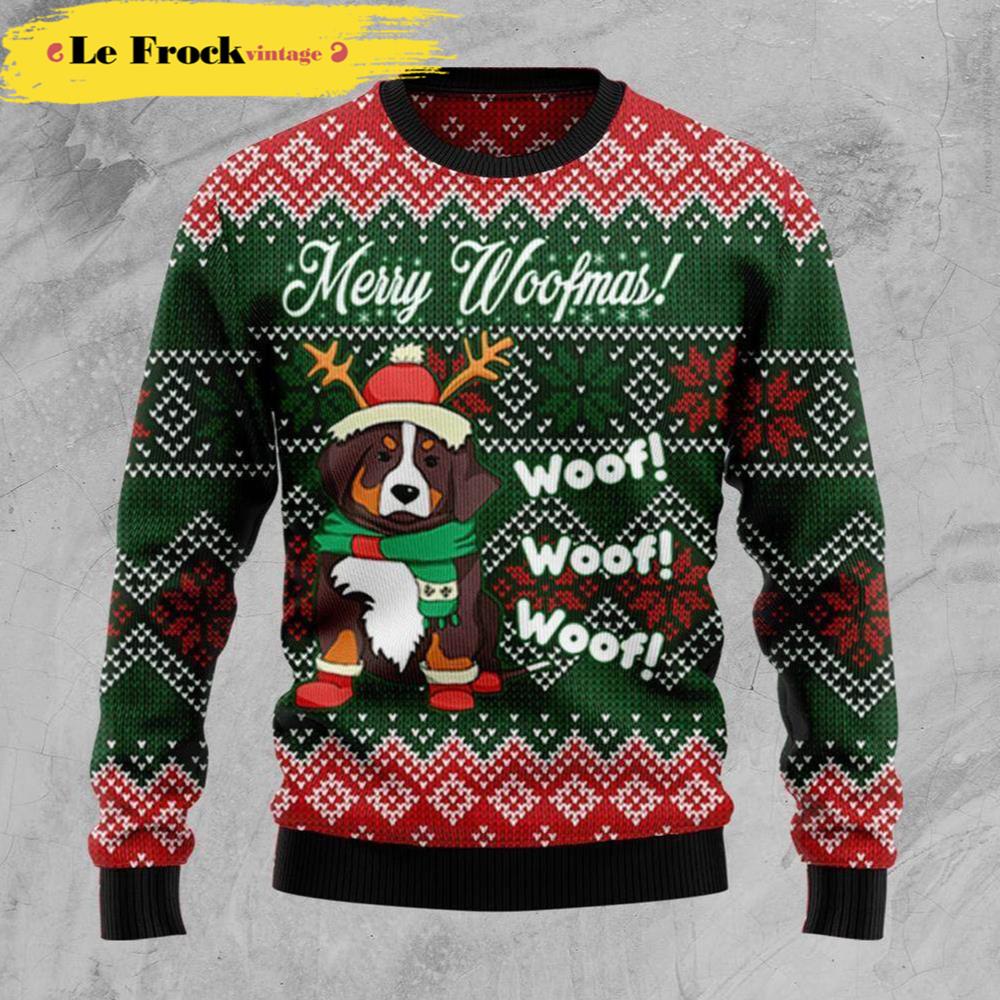 Bernese Mountain Dog Woofmas Dog Ugly Christmas Sweater