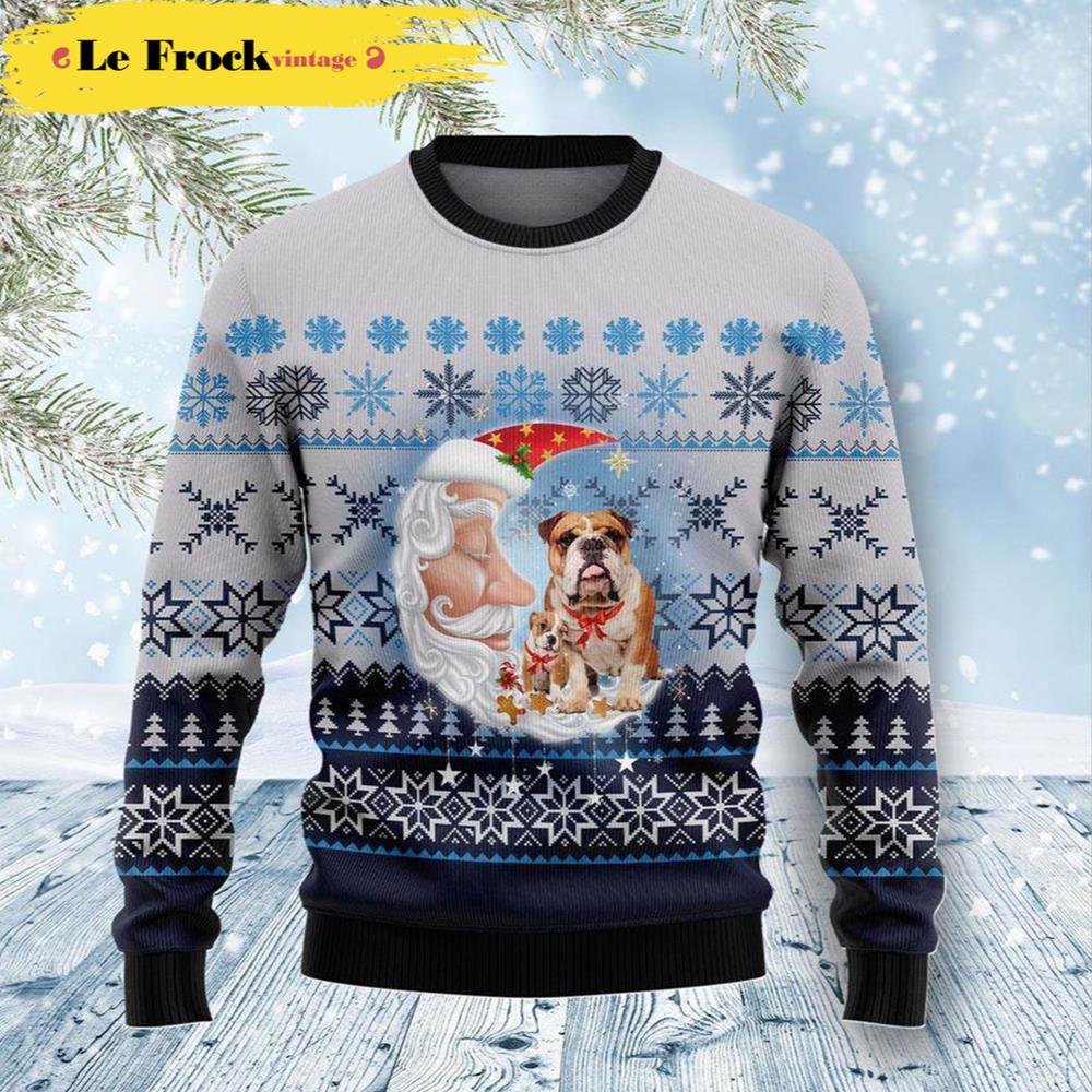 Bulldog Love Santa Moon Dog Ugly Christmas Sweater