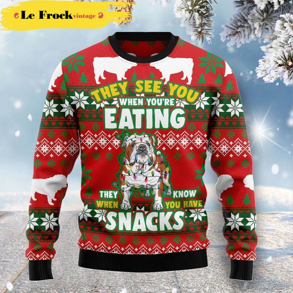 Bulldog Snacks Dog Ugly Christmas Sweater