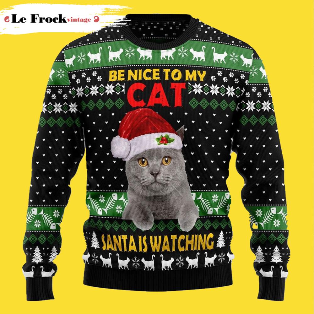 Cat Be Nice Cat Ugly Christmas Sweater