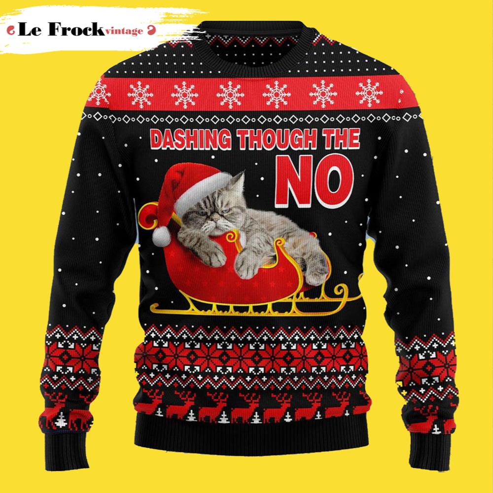 Cat Dashing Through The No Ugly Christmas Sweater