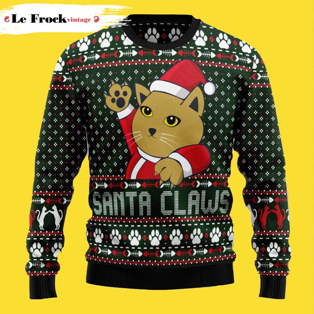 Cat Santa Claws Christmas Cat Ugly Christmas Sweater