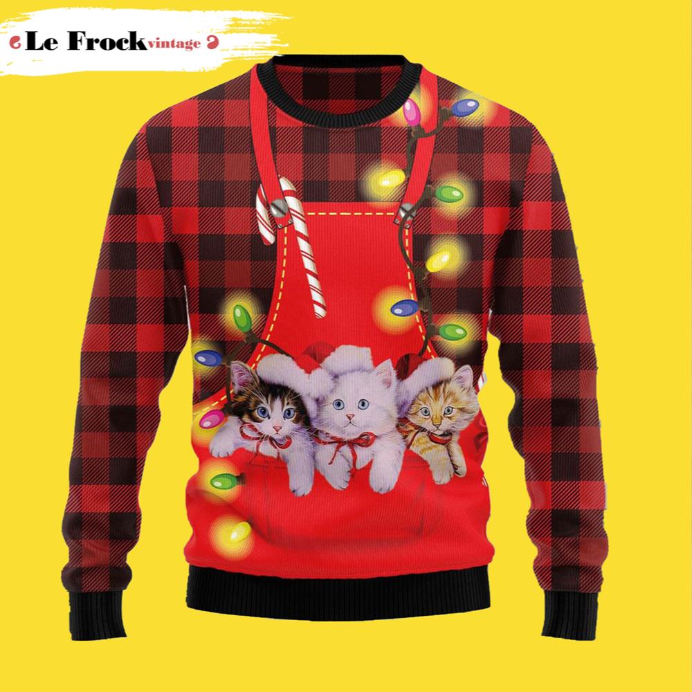 Cat Ugly Christmas Sweater Three Cat Are So Cute