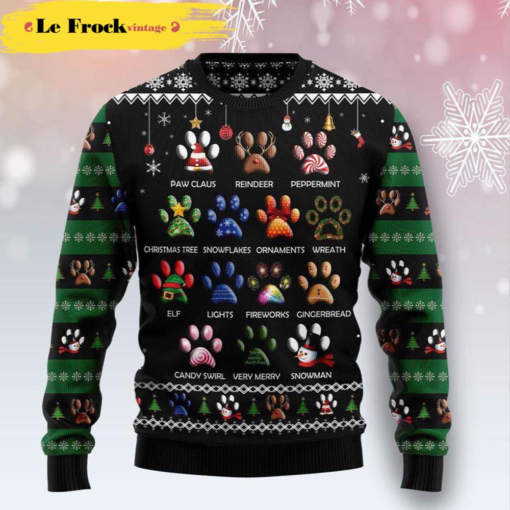 Dog Pawprint Dog Ugly Christmas Sweater
