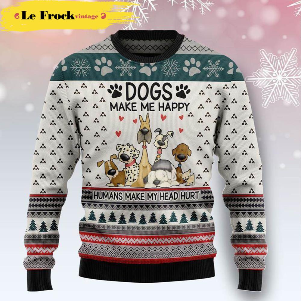 Dogs Make Me Happy 9 Dog Ugly Christmas Sweater