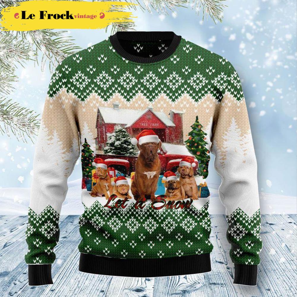 Dogue De Bordeaux Let It Snow Dog Ugly Christmas Sweater