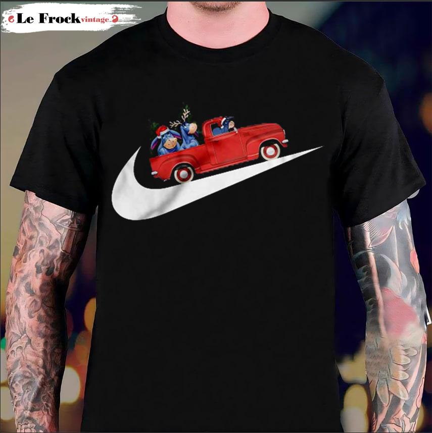 Eeyore Riding Red Car With Christmas Tree On Cars Nike T-Shirt Cars Nike Hoodie