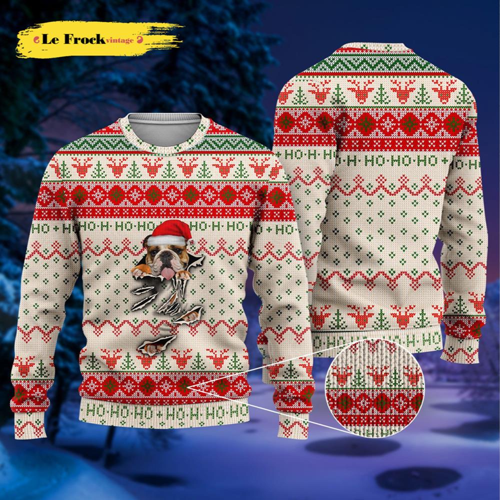 English Bulldog Scratch Dog Ugly Christmas Sweater Gift For Christmas