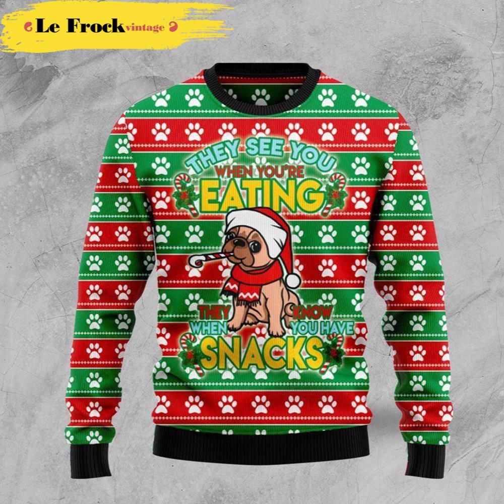 French Bulldog See You Eating Snacks Dog Ugly Christmas Sweater