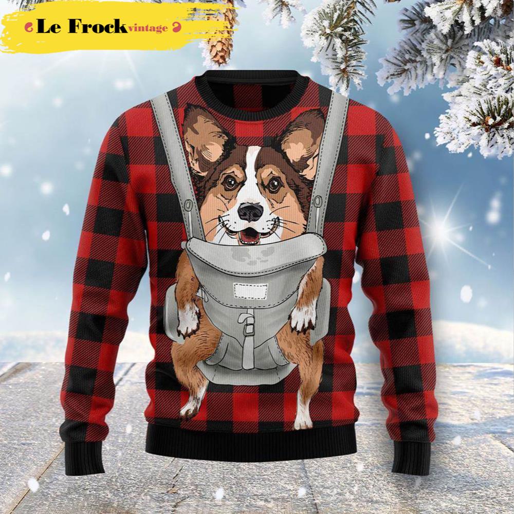 Front Carrier Dog Pembroke Welsh Corgi Dog Ugly Christmas Sweater
