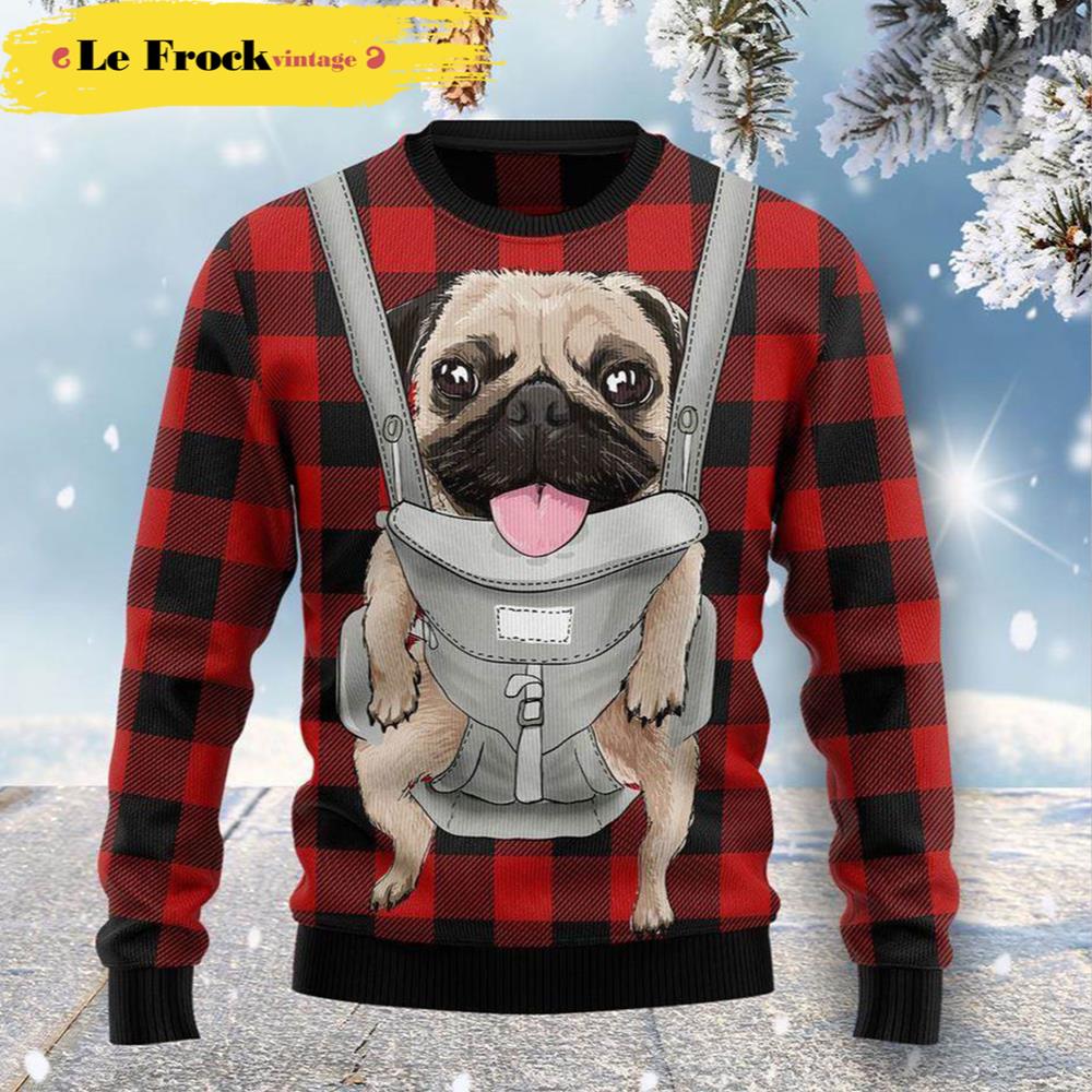 Front Carrier Dog Pug Dog Ugly Christmas Sweater