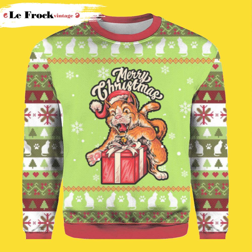Funny Cat Merry Christmas Cat Ugly Christmas Sweater