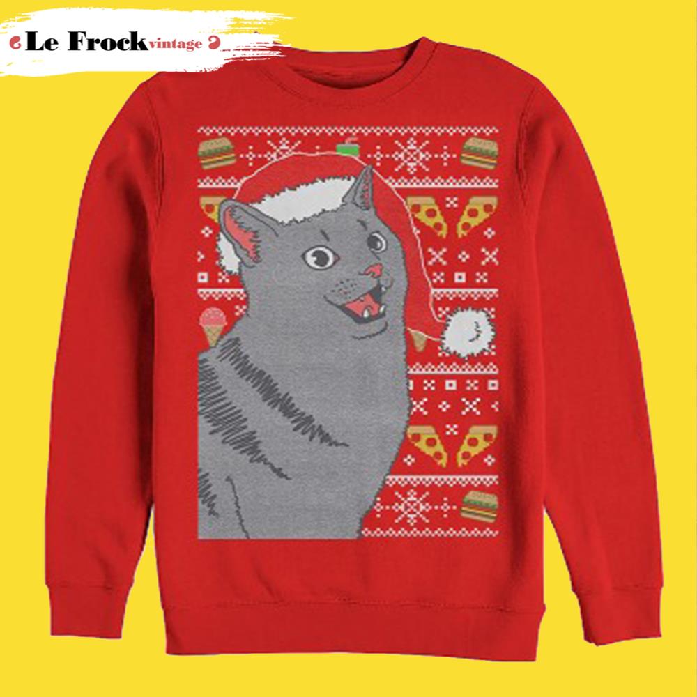 Grey Cat Happy Christmas Cat Ugly Christmas Sweater