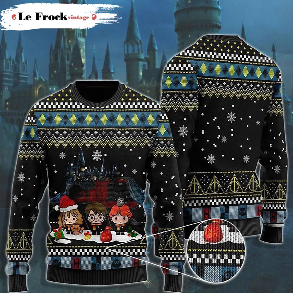 Harry Potter Ron Hermione Friend Cartoon Harry Potter Ugly Christmas Sweater