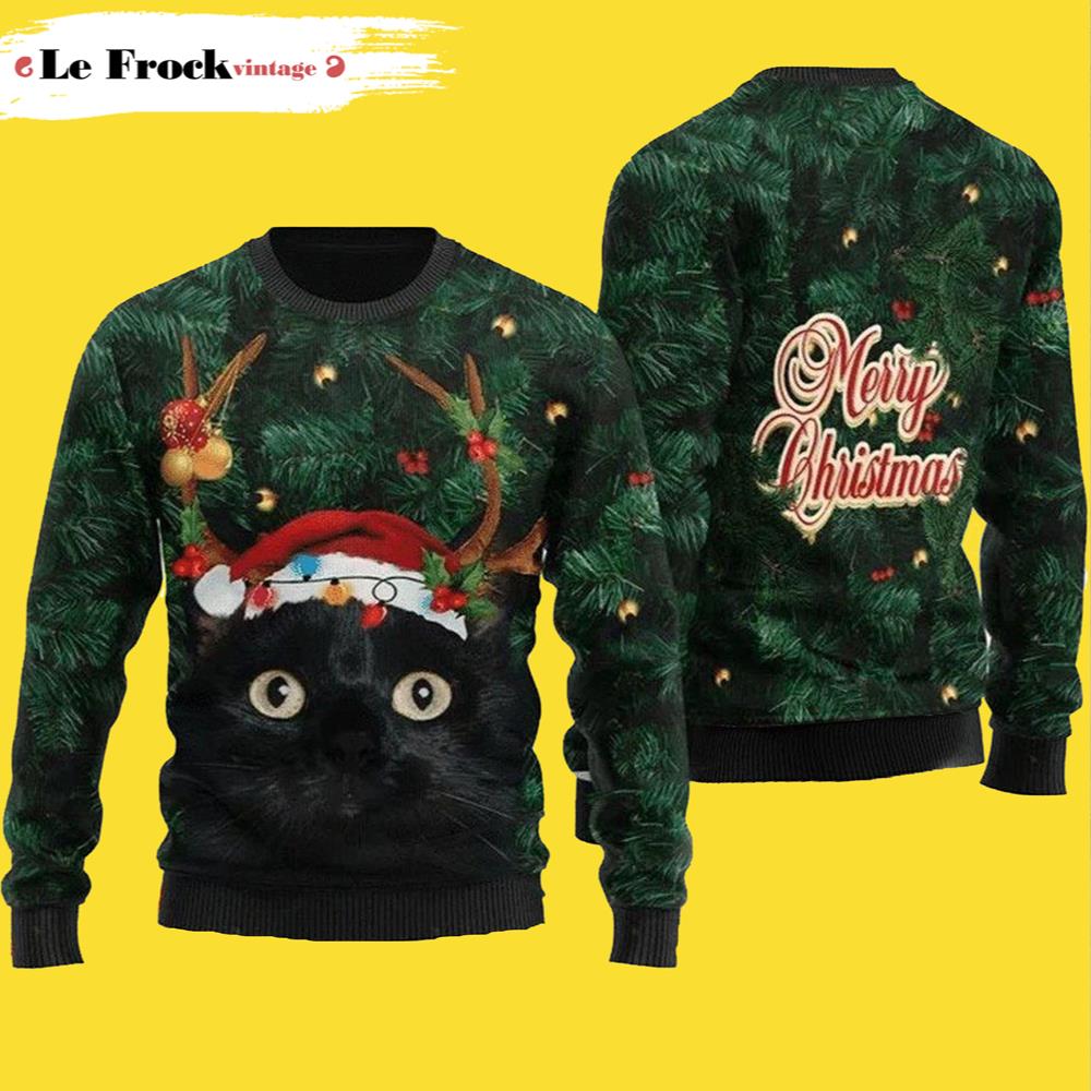 Merry Christmas Black Cat Ugly Christmas Sweater