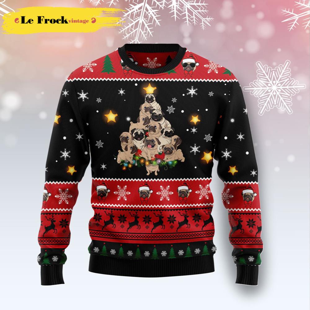 Pug Christmas Tree Dog Ugly Christmas Sweater Best Gift For Dog Lovers