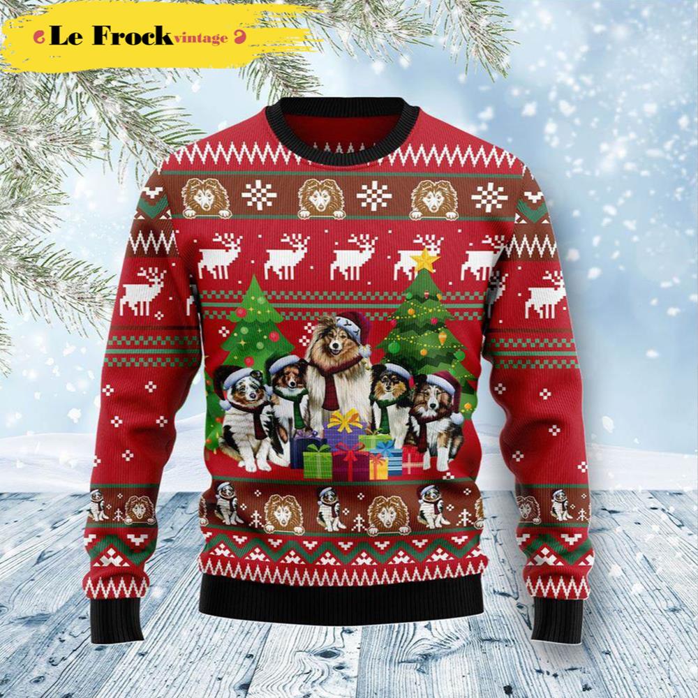 Shetland Sheepdogs Family Snow Dog Ugly Christmas Sweater