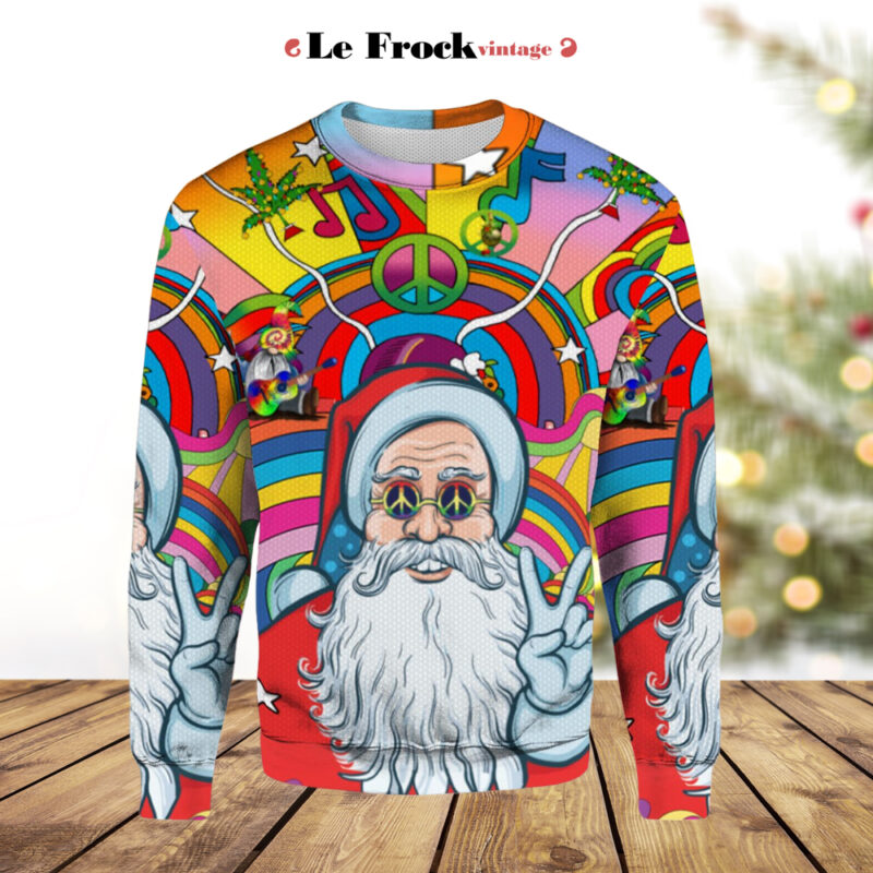 Hippie Santa Claus Color Ugly Christmas Sweater