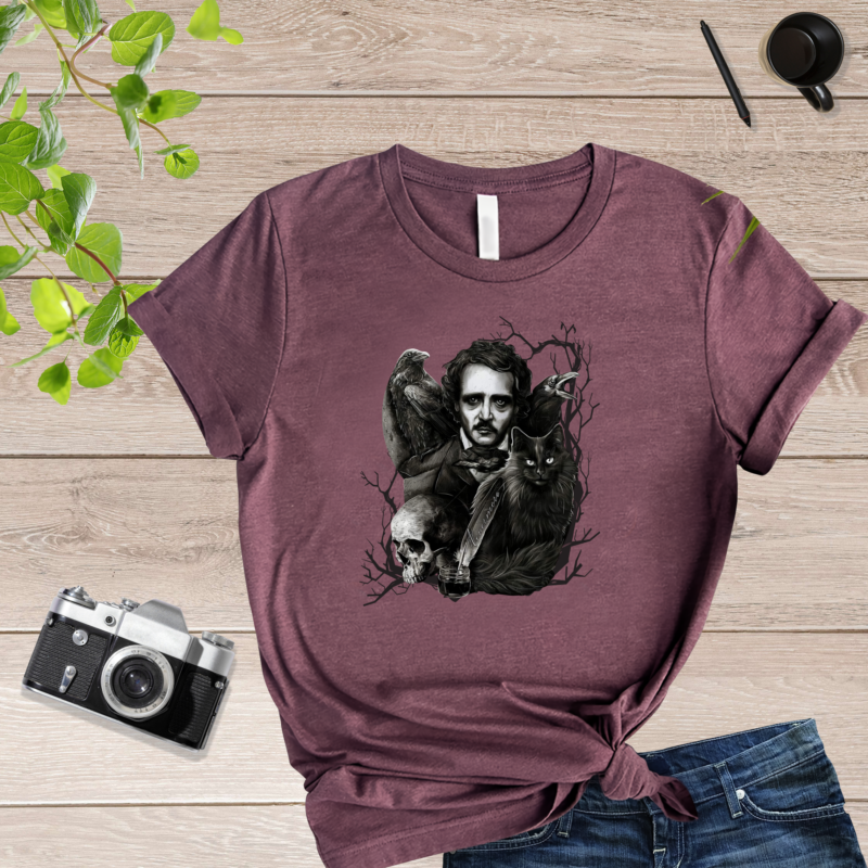 Edgar Allan Poe Raven Cat & Skull Edgar Allan Poe Shirt Purple