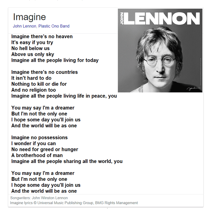 What is Imagine By John Lennon About